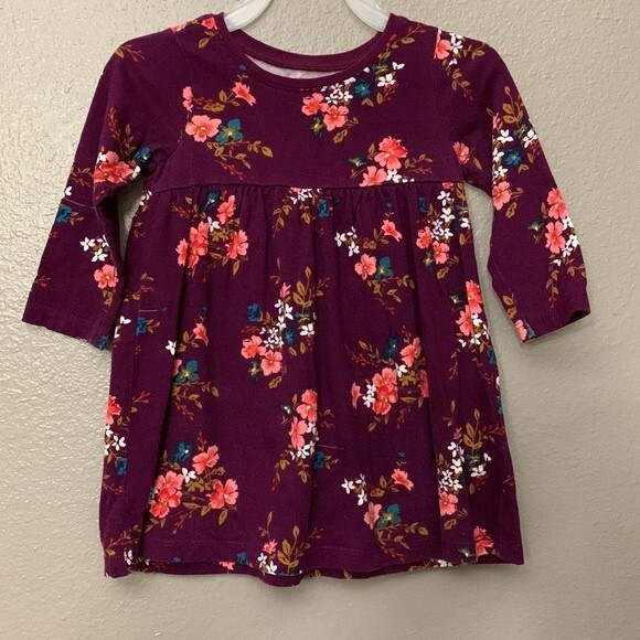 Old Navy baby maroon floral dress size 12-18 baby doll cut - Picture 2 of 5